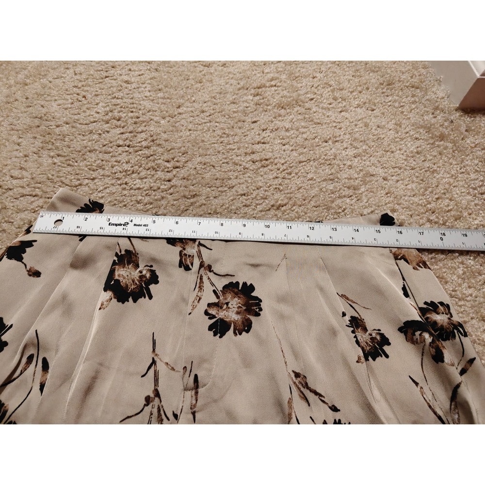 Lulus Women Large Tan Floral‎ Satin Wide Leg High Rise Trousers New - Picture 6 of 8